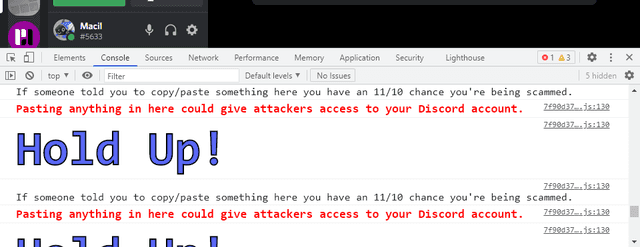 Discord developer tools with warnings