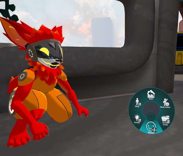 Screenshot of the avatar in-game with the expression menu open