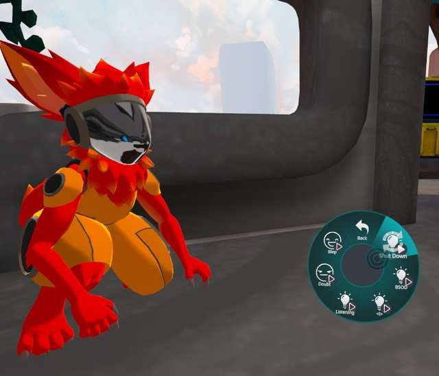 Screenshot of the avatar in-game with the expression menu open