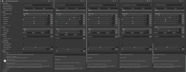 Screenshot of the PhysBone configuration in Unity